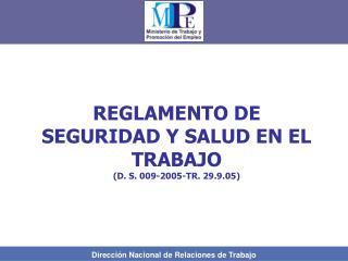 REGLAMENTO DE SEGURIDAD Y SALUD EN EL TRABAJO (D. S. 009-2005-TR. 29.9.05)