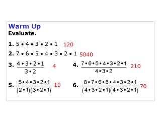 Warm Up Evaluate. 1. 5  4  3  2  1 2. 7  6  5  4  3  2  1 3.				4.