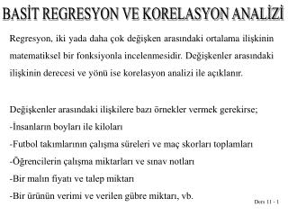 BASİT REGRESYON VE KORELASYON ANALİZİ