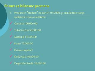 Primer za bilansne promene