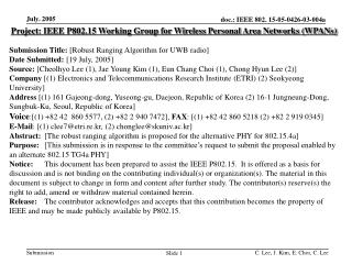 Project: IEEE P802.15 Working Group for Wireless Personal Area Networks (WPANs)