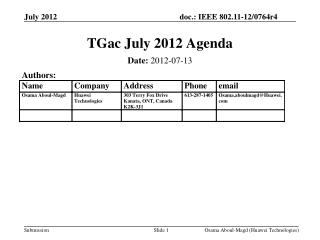 TGac July 2012 Agenda