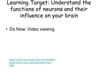 Learning Target: Understand the functions of neurons and their influence on your brain