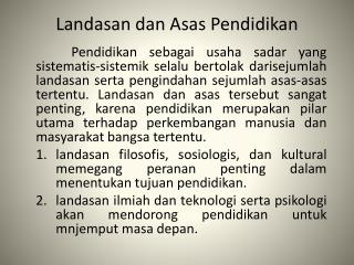 Landasan dan Asas Pendidikan