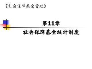 第 11 章 社会保障基金统计制度