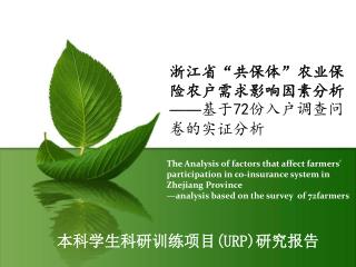 浙江省 “ 共保体 ” 农业保险农户需求影响因素分析 —— 基于 72 份入户调查问卷的实证分析