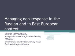 Managing non-response in the Russian and in East European context