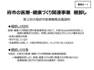 府市の医療・健康づくり関連事業　棚卸し 第２回大阪府市医療戦略会議資料