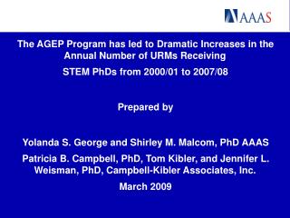 The AGEP Program has led to Dramatic Increases in the Annual Number of URMs Receiving