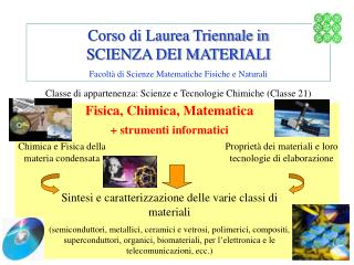 Corso di Laurea Triennale in SCIENZA DEI MATERIALI