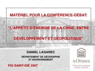 MATÉRIEL POUR LA CONFÉRENCE-DÉBAT: