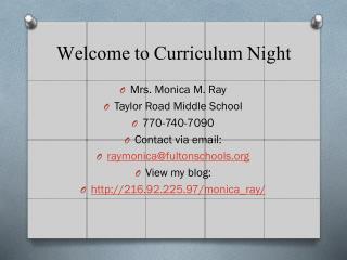 Welcome to Curriculum Night