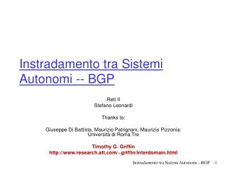 Instradamento tra Sistemi Autonomi -- BGP