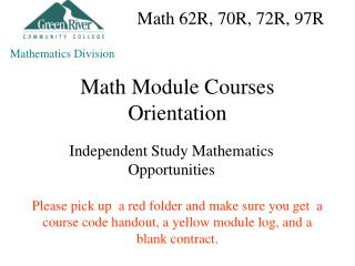 Math Module Courses Orientation