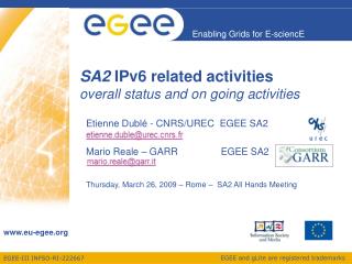 SA2 IPv6 related activities overall status and on going activities