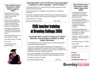ESOL teacher training at Bromley College 2005