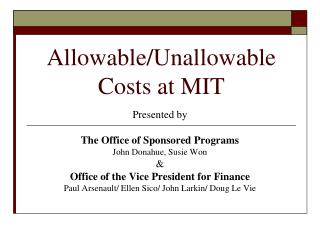 Allowable/Unallowable Costs at MIT