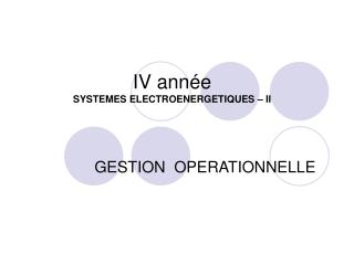 IV année SYSTEMES ELECTROENERGETIQUES – II