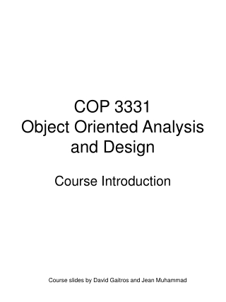 COP 3331 Object Oriented Analysis and Design