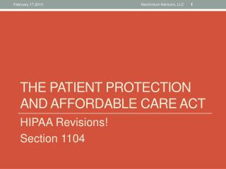 The Patient Protection and Affordable Care Act