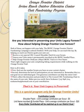 Orange Frontier District Irvine Ranch Outdoor Education Center Unit Fundraising Program