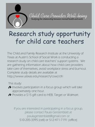 Research study opportunity for child care teachers