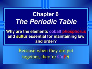 Chapter 6 The Periodic Table