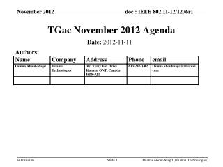 TGac November 2012 Agenda