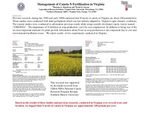 Management of Canola N Fertilization in Virginia 1 Harbans L. Bhardwaj and 2 David E. Starner