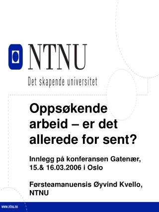 Oppsøkende arbeid – er det allerede for sent? Innlegg på konferansen Gatenær,
