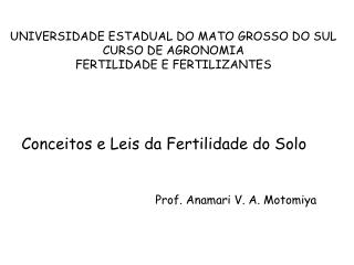 UNIVERSIDADE ESTADUAL DO MATO GROSSO DO SUL CURSO DE AGRONOMIA FERTILIDADE E FERTILIZANTES