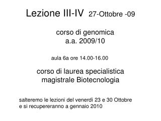 Lezione III-IV 27-Ottobre -09