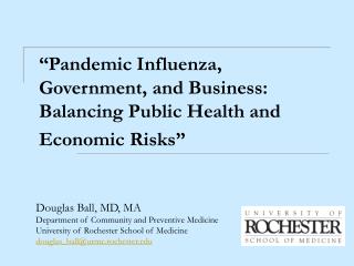 “Pandemic Influenza, Government, and Business: Balancing Public Health and Economic Risks”