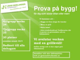 Prova på bygg! för dig som slutar åttan eller nian!