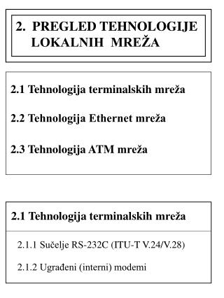 2.  PREGLED TEHNOLOGIJE 	LOKALNIH MREŽA