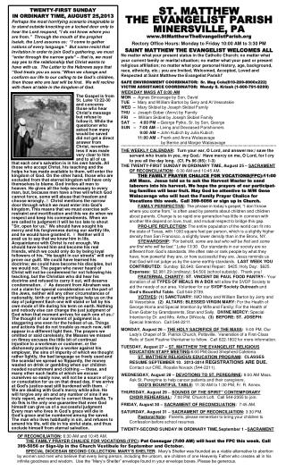 TWENTY-FIRST SUNDAY IN ORDINARY TIME, AUGUST 25,2013