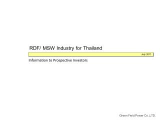 RDF / MSW Industry for Thailand