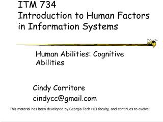 ITM 734 Introduction to Human Factors in Information Systems