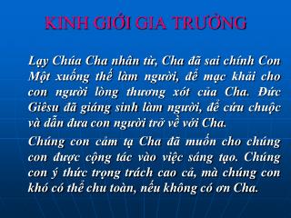 KINH GI ỚI GIA TRƯỞNG