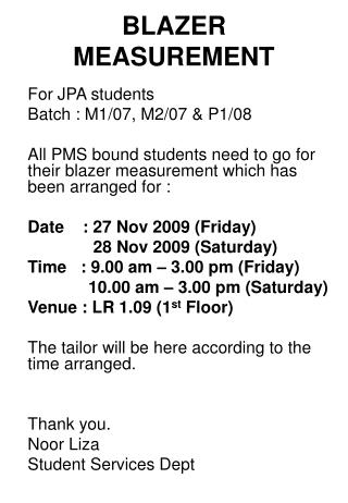 BLAZER MEASUREMENT