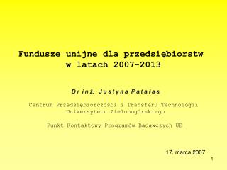 Fundusze unijne dla przedsiębiorstw w latach 2007-2013