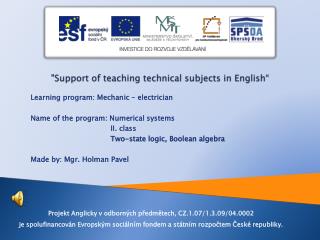 &quot;Support of teaching technical subjects in English “