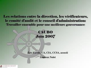 Éric Lavoie, CA, CIA, CCSA, associé Lemieux Nolet