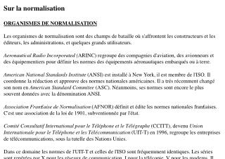 Sur la normalisation ORGANISMES DE NORMALISATION