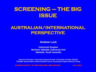 SCREENING – THE BIG ISSUE AUSTRALIAN/INTERNATIONAL PERSPECTIVE