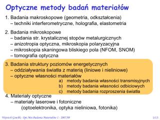 Optyczne metody badań materiałów