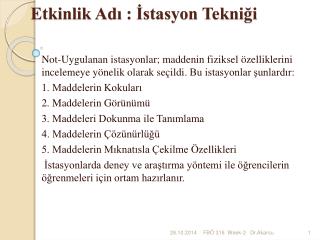 Etkinlik Adı : İstasyon Tekniği