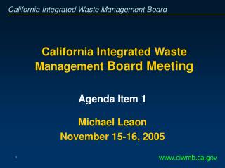 California Integrated Waste Management Board Meeting