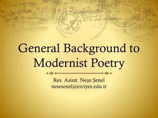 General Background to Modernist Poetry