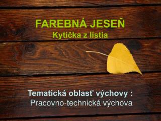 FAREBNÁ JESEŇ Kytička z lístia Tematická oblasť výchovy : Pracovno-technická výchova